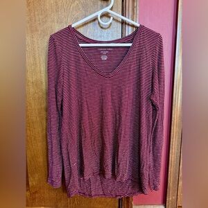 American Eagle Outfitters Burgundy Striped Long Sleeve Tee